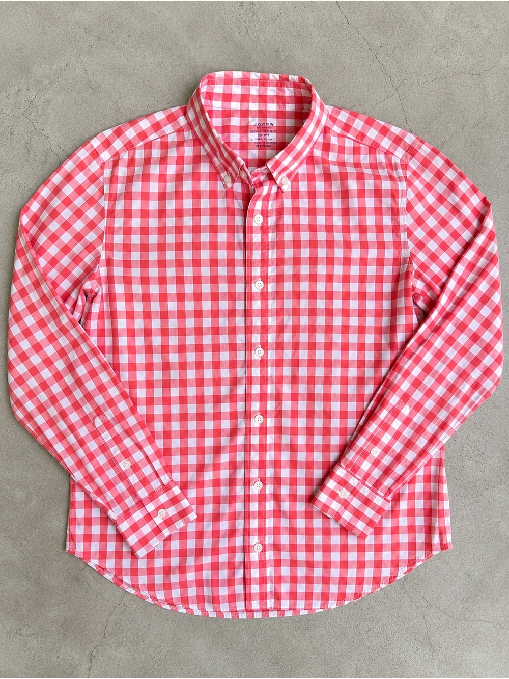 J.Crew Women’s M Lightweight Gingham Button Front Cotton Shirt Coral Pink White